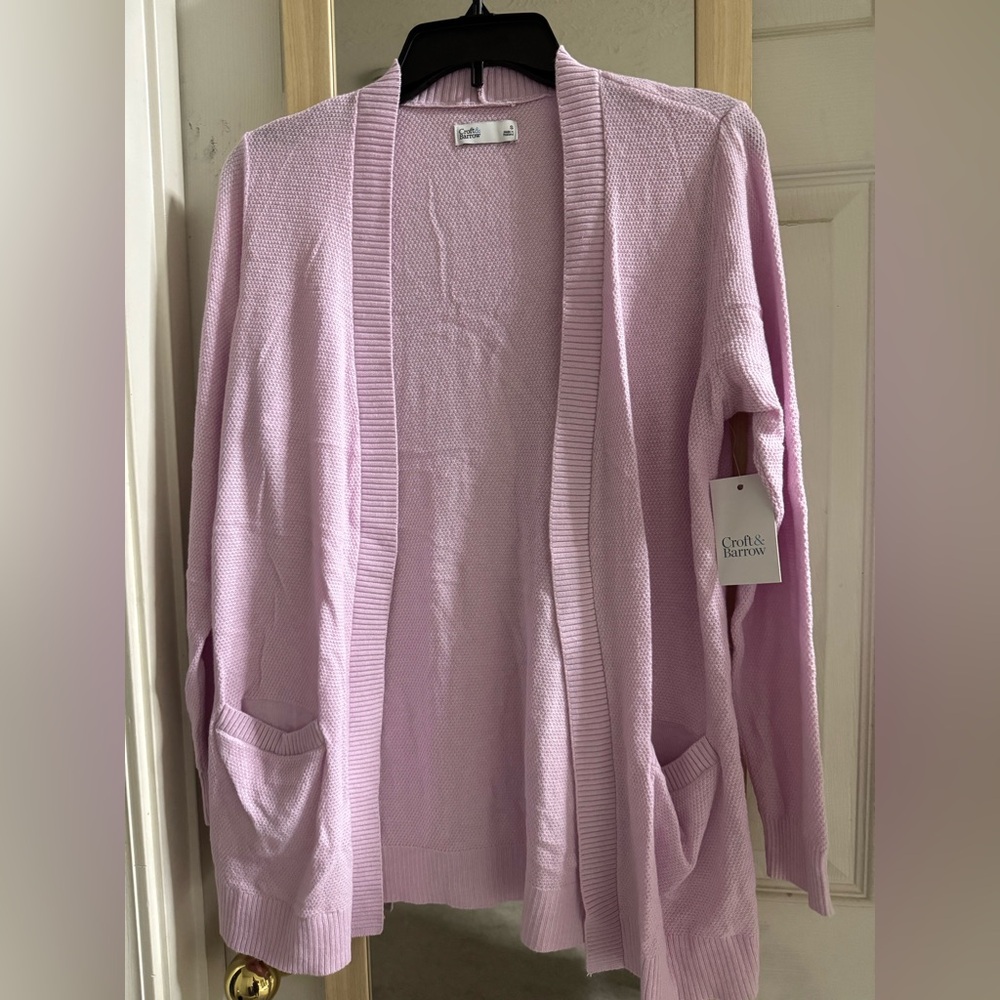 croft & barrow Lavender Open-Front Pocket Cardigan